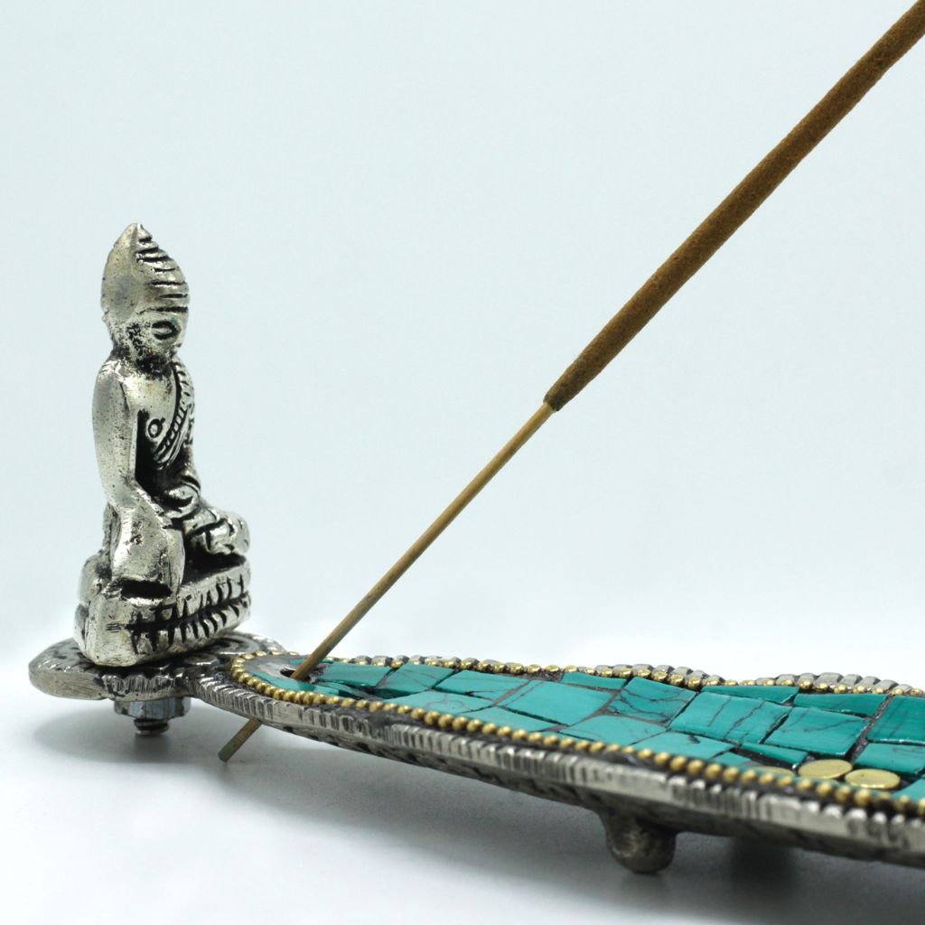 New Age Smudges And Herbs Tibetan Buddha Aluminum Incense Burner – IB10, Unisex, India