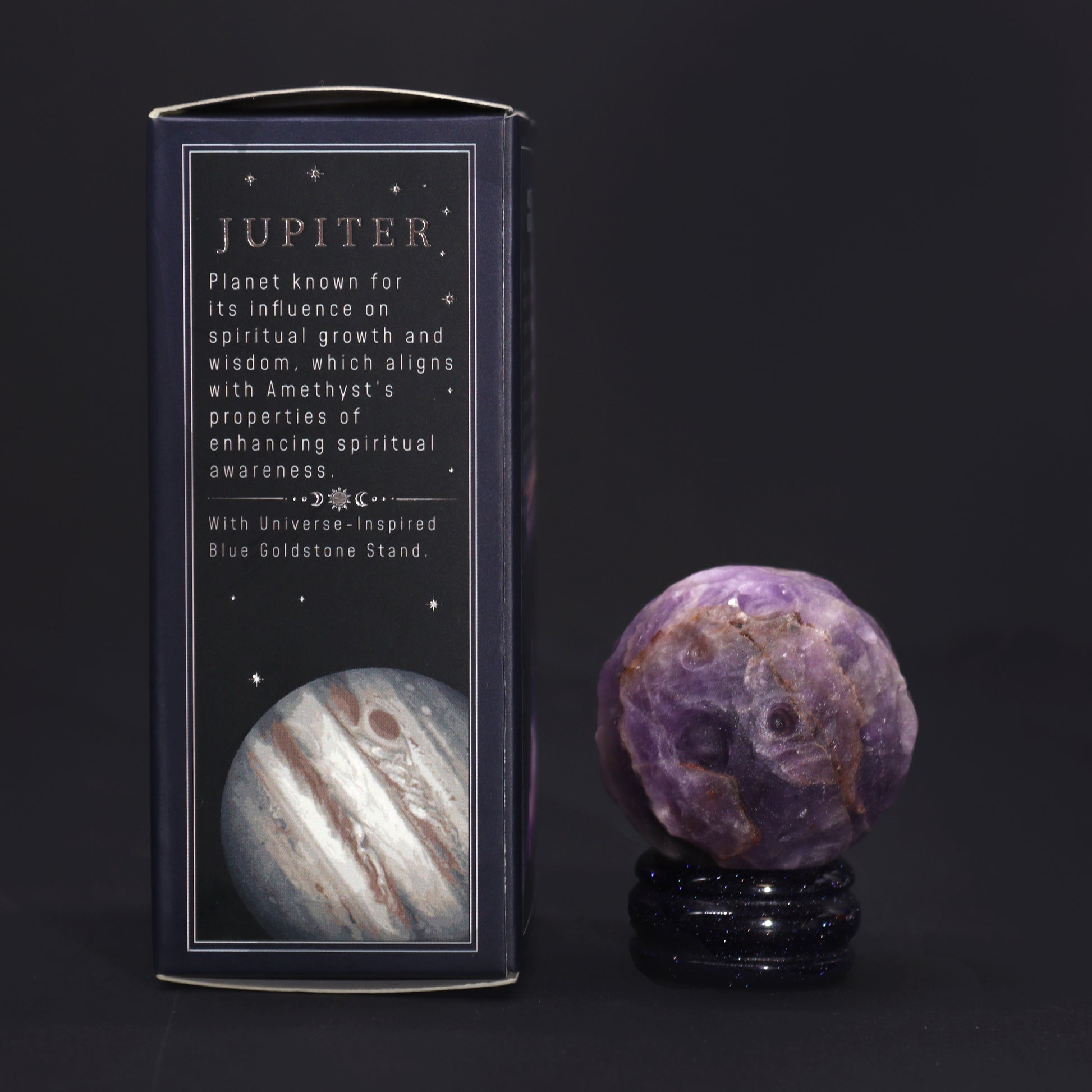 Invite the powerful energy of Jupiter into your space with this stunning Amethyst Planet boxed