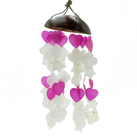 Add a splash of coastal charm to your home or garden with these beautiful Coconut & Capiz Windchimes Pink and White Mix Shape made by small family businesses in Bali.
