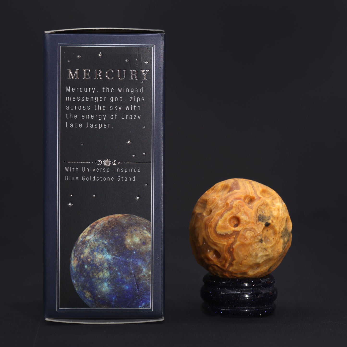 Harness the vibrant energy of Mercury with this captivating Crazy Lace Jasper Planet.