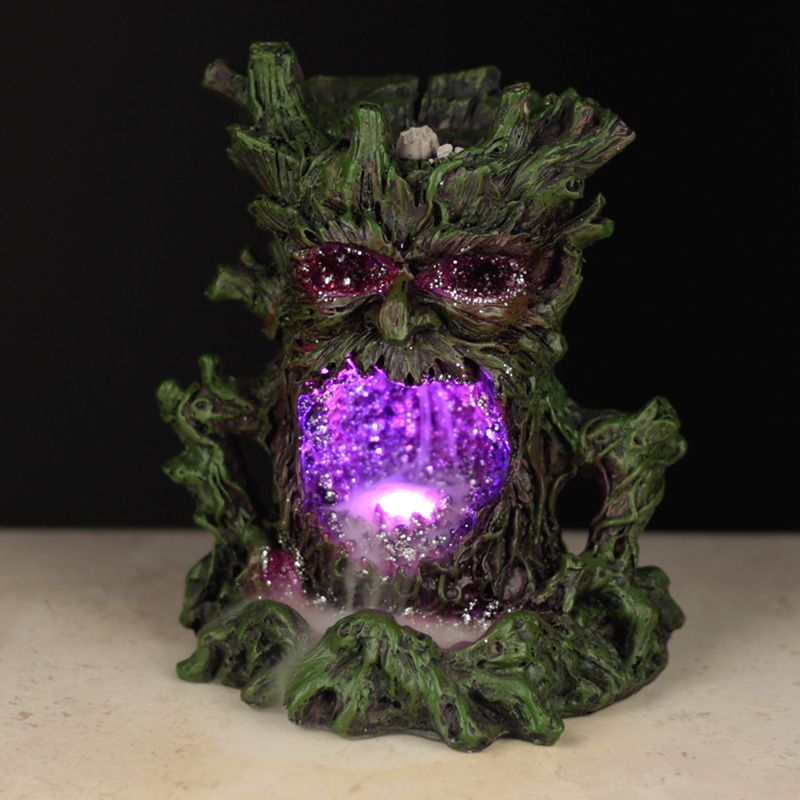 Crystal Green Man LED Backflow Incense Burner lit