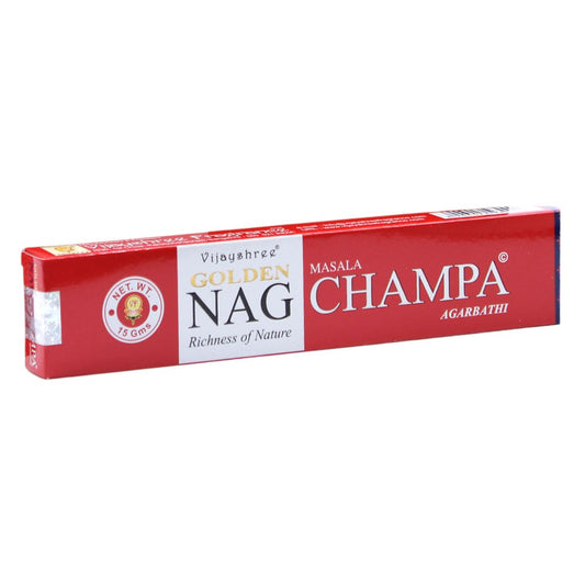 Experience the fragrant, tranquil scent of Golden Nag Champa Incense Sticks. Hand-rolled in India with the finest ingredients.