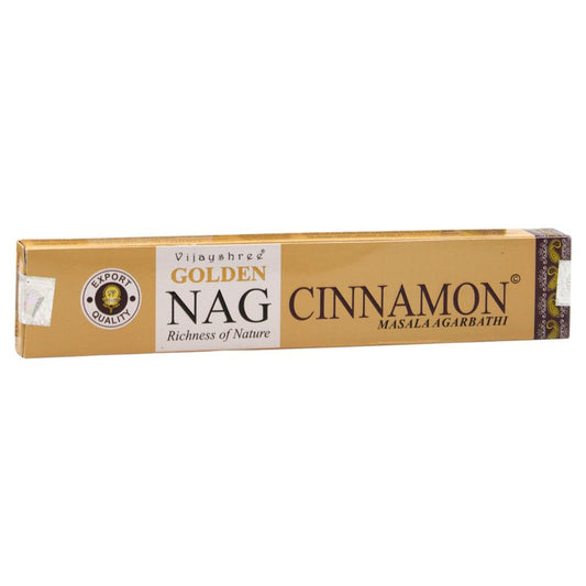 Experience the fragrant, tranquil scent of Golden Nag Cinnamon Incense Sticks. Hand-rolled in India with the finest ingredients.