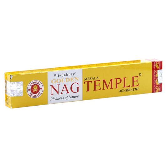 Experience the fragrant, tranquil scent of Golden Nag Temple Incense Sticks. Hand-rolled in India with the finest ingredients.
