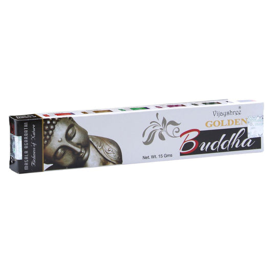 Experience the fragrant, tranquil scent of Golden Buddha Incense Sticks. Hand-rolled in India with the finest ingredients.
