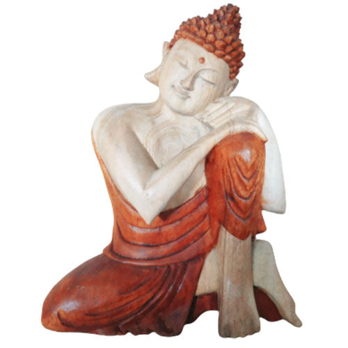 Hand Carved Buddha Statue in thinking pose. Expertly crafted in Indonesia