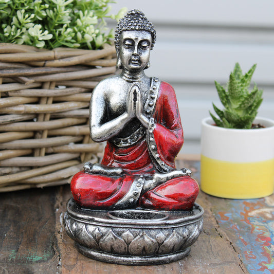 Hand Painted Buddha Candle Holder in Red.