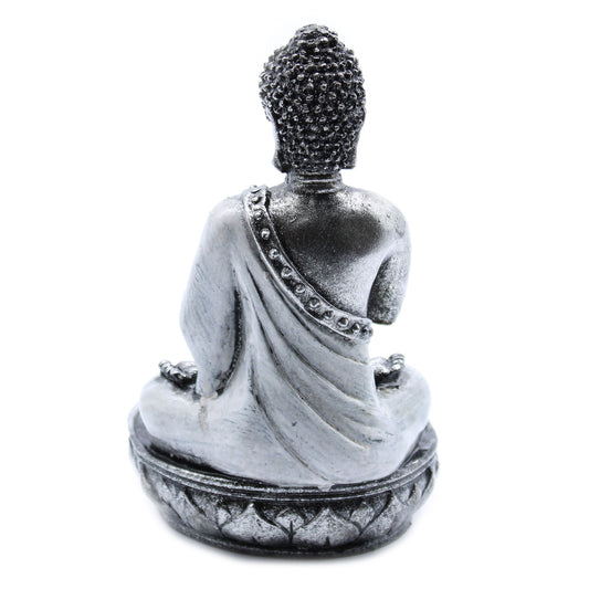 Hand Painted Buddha Candle Holder in White. back view