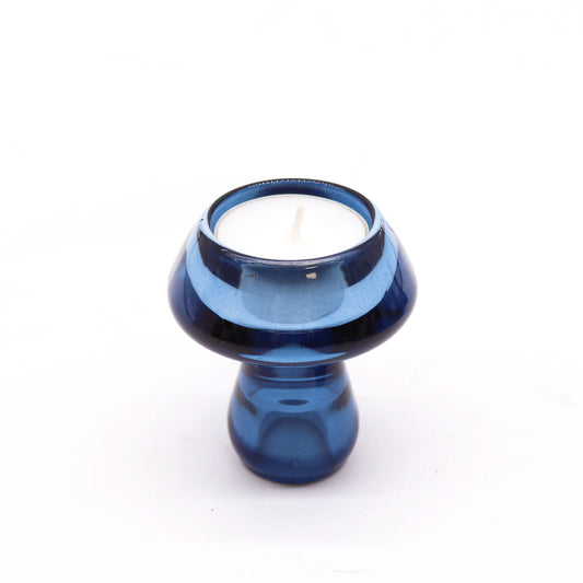 Mushroom Flip Dinner Candle / Tealight Holder in Royal Blue is crafted from high-quality glass.
