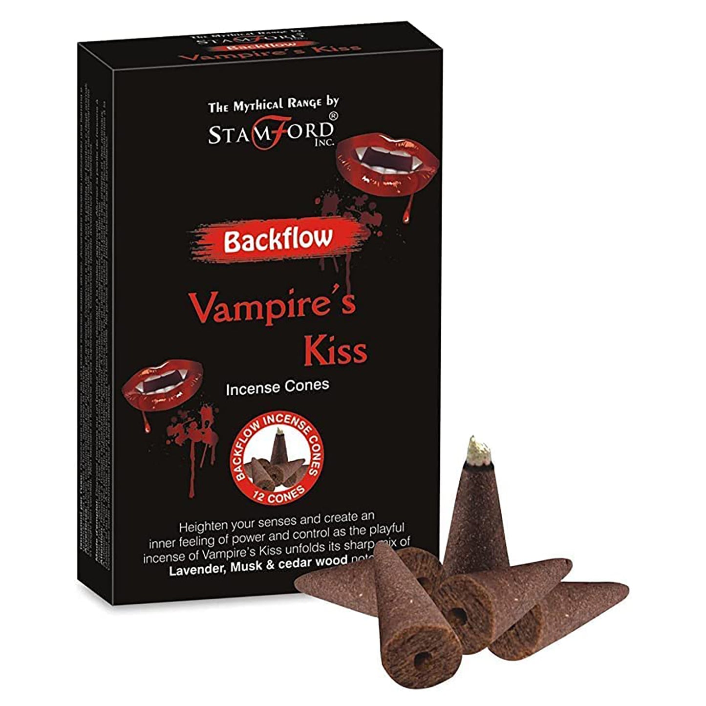 Stamford mythical backflow cones Vampire Kiss are made using sustainable, natural, and plant-based ingredients, ethically produced in Karnataka, India.