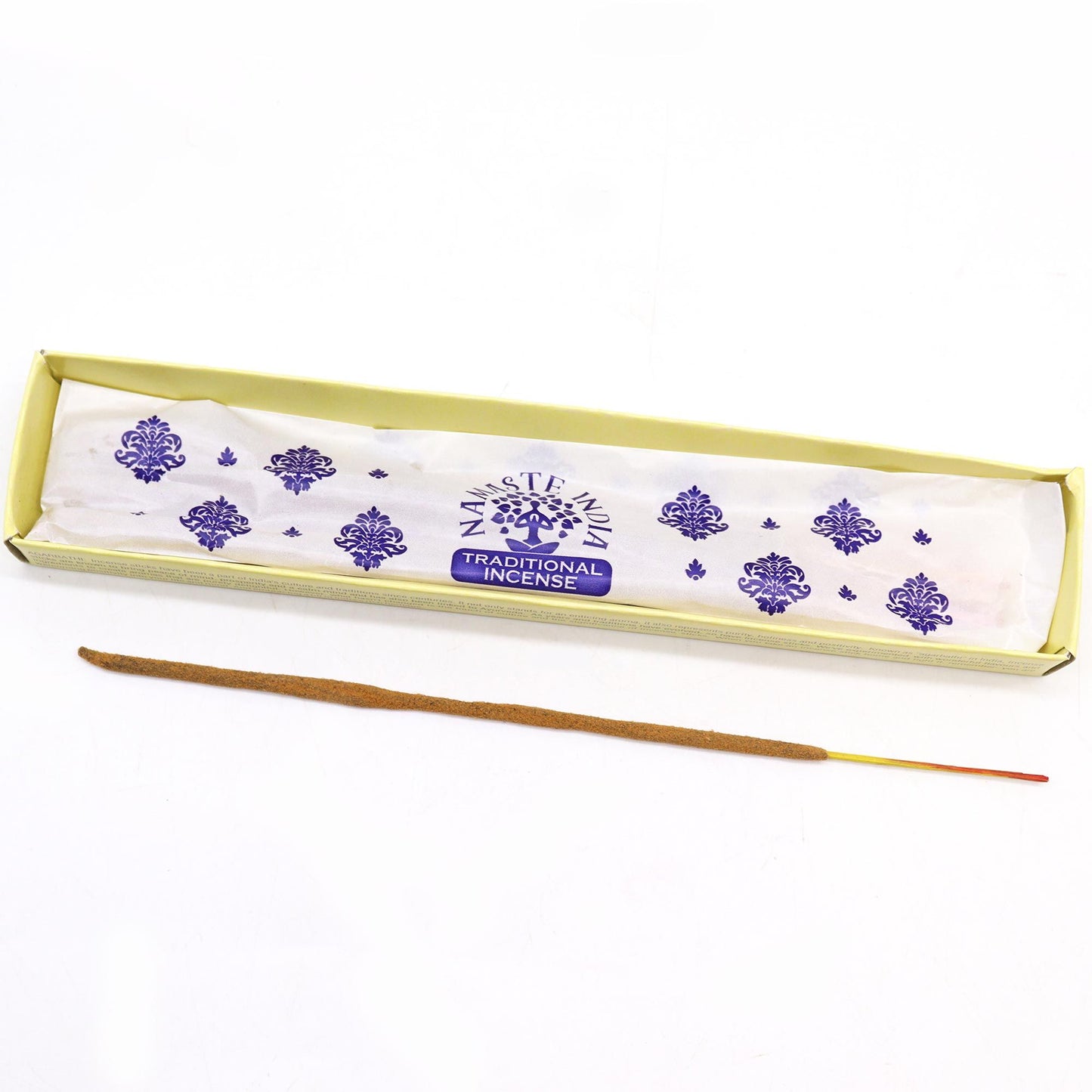 Incense stick with a branded box on a white background