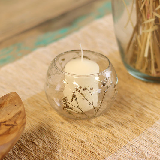 Natural Floral Glass - Bowl Candle Holder - Margarita tealight
