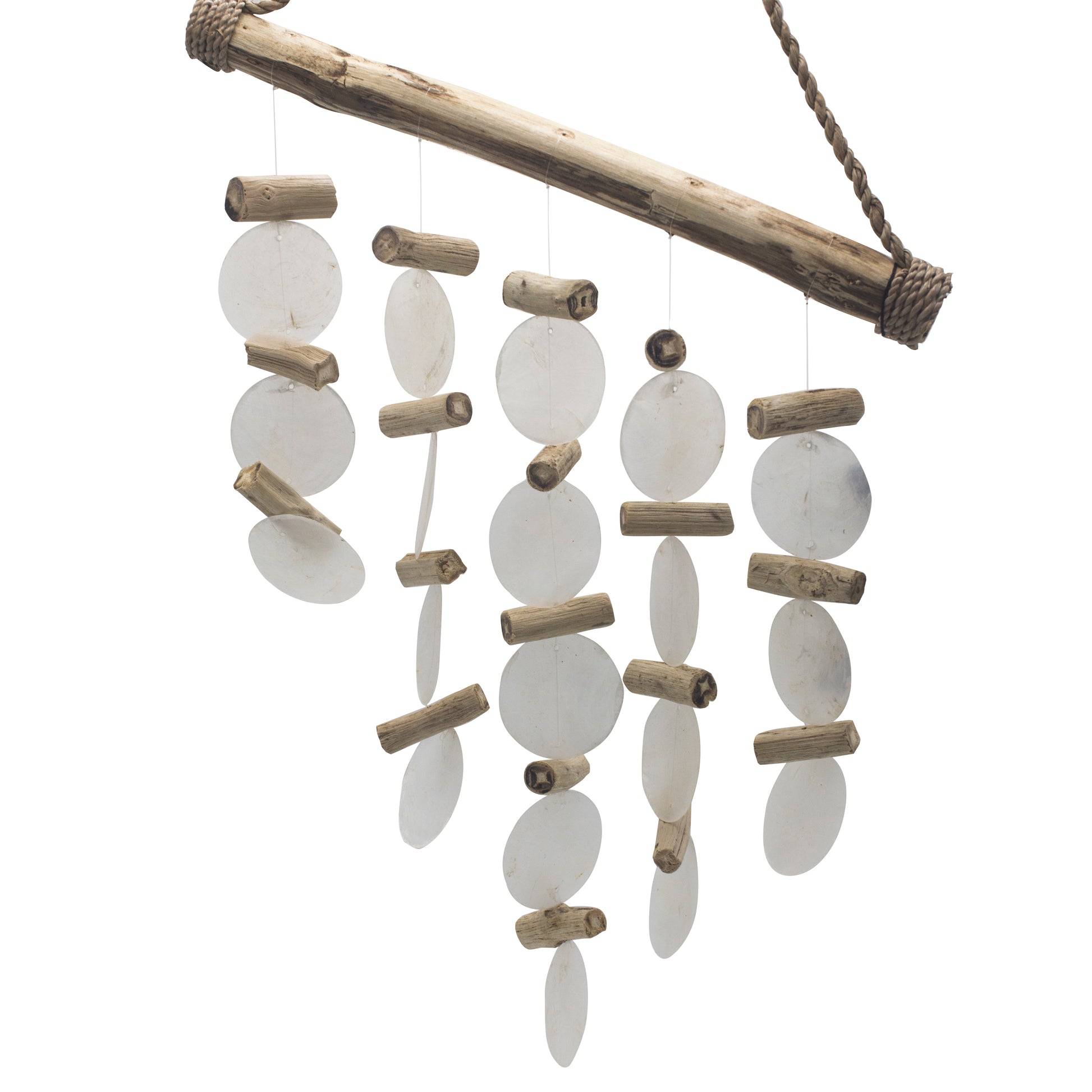 Bring a touch of natural elegance to your space with this handcrafted Pearl Effect Driftwood Chime, made by small family businesses in Bali.