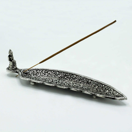 Polished Aluminium Buddha Long Shaped Incense stick Holder, meticulously crafted in India.