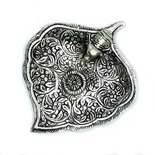 Polished Aluminium Elephant Leaf Incense Holder, meticulously crafted in India.