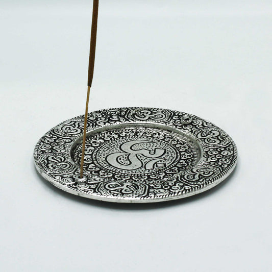 Polished Aluminium Om Round Incense stick Holder, meticulously crafted in India.
