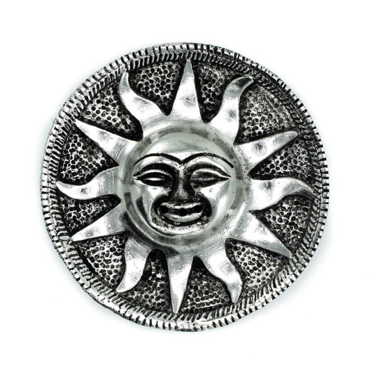 Polished Aluminium Sun Round Incense Holder, meticulously crafted in India.