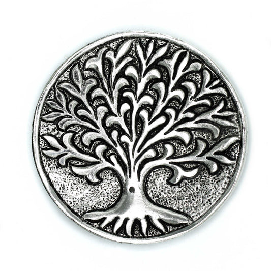 Polished Aluminium Tree of Life Incense Holder, meticulously crafted in India.