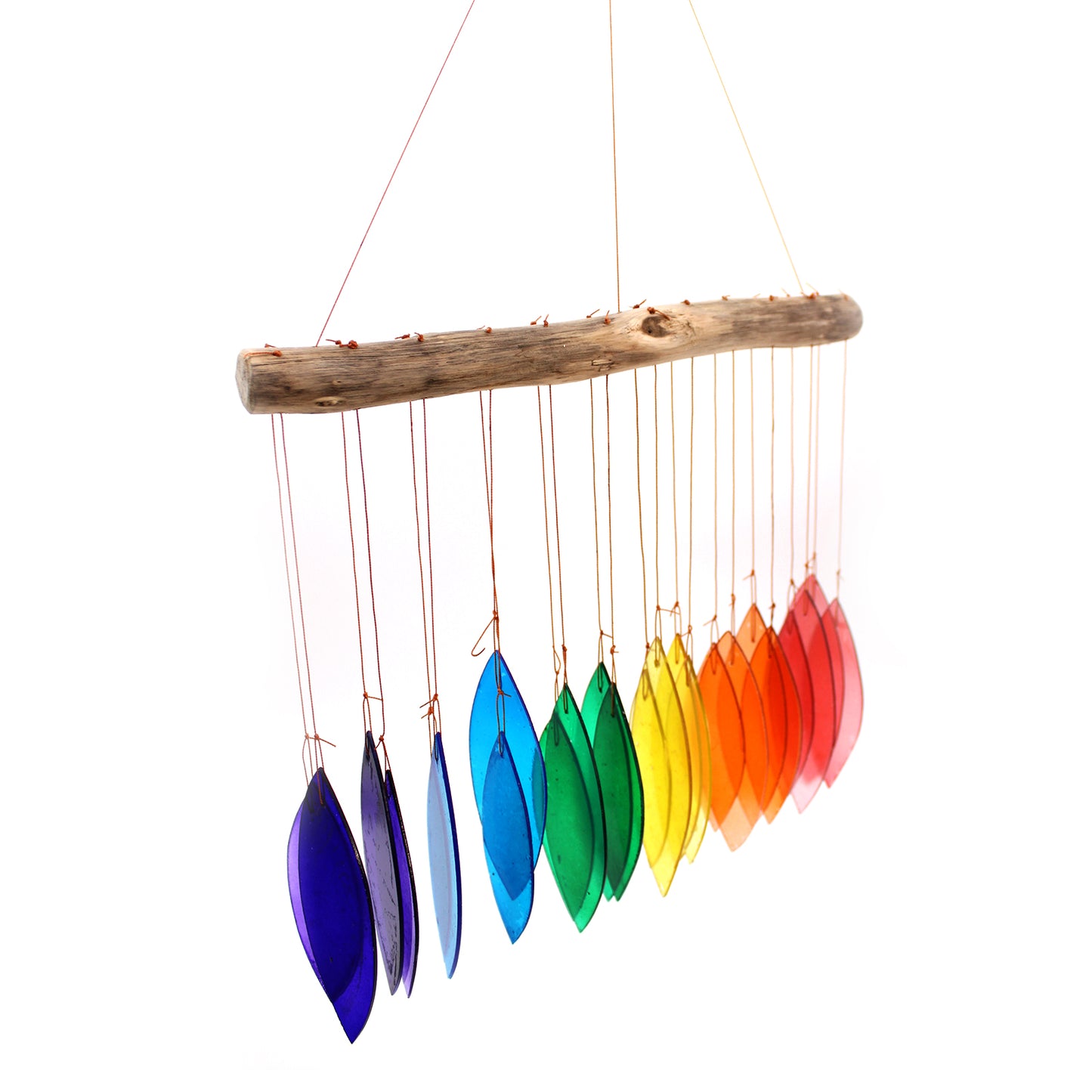 Bring harmony and a touch of nature to your outdoor space with a Recycled Glass Wind Chime Rainbow Glass Assorted Handmade in Indonesia by skilled artisans