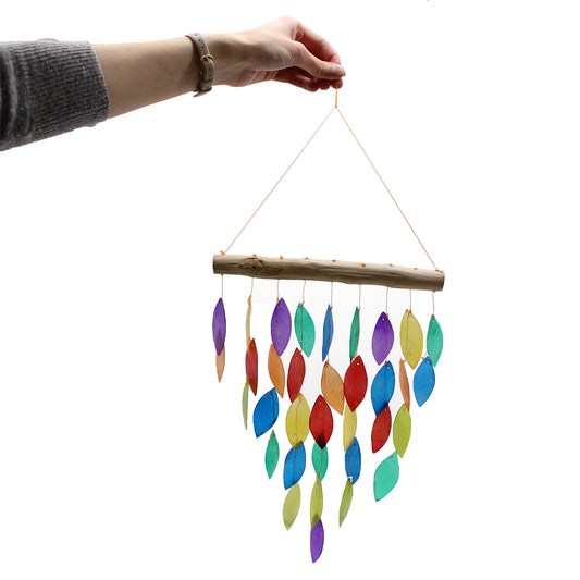 Bring a touch of natural elegance to your space with this handcrafted Rainbow Leaf Copis Chime.