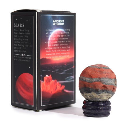 Channel the dynamic energy of Mars with this striking Red Jasper Planet. Crafted from genuine red jasper, a stone renowned for its grounding and energising properties