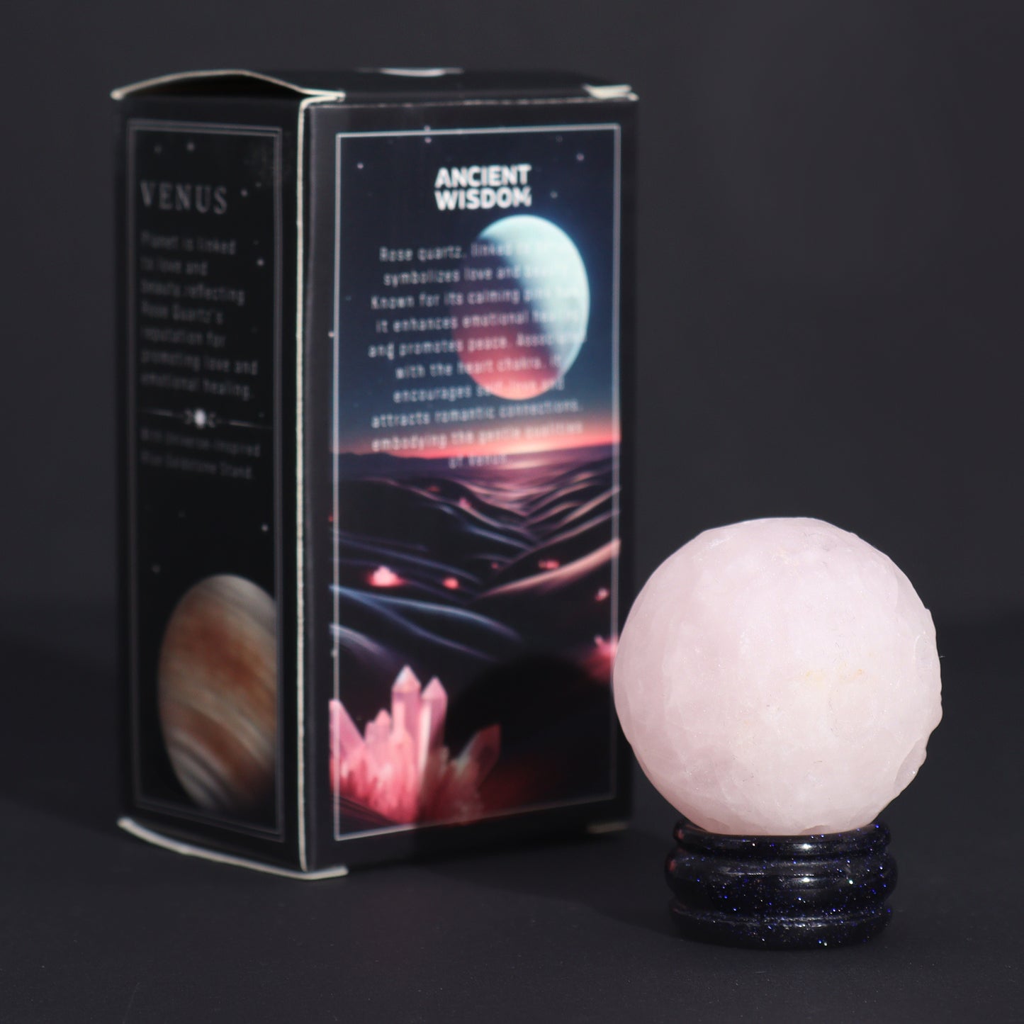 Bring a touch of cosmic beauty into your space with the Rose Quartz Planet Venus. boxed