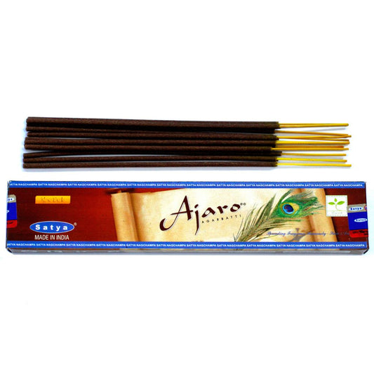 Experience the rich, soothing aroma of Satya Ajaro Incense, expertly hand-rolled in India using pure extracts and the finest scented oils.