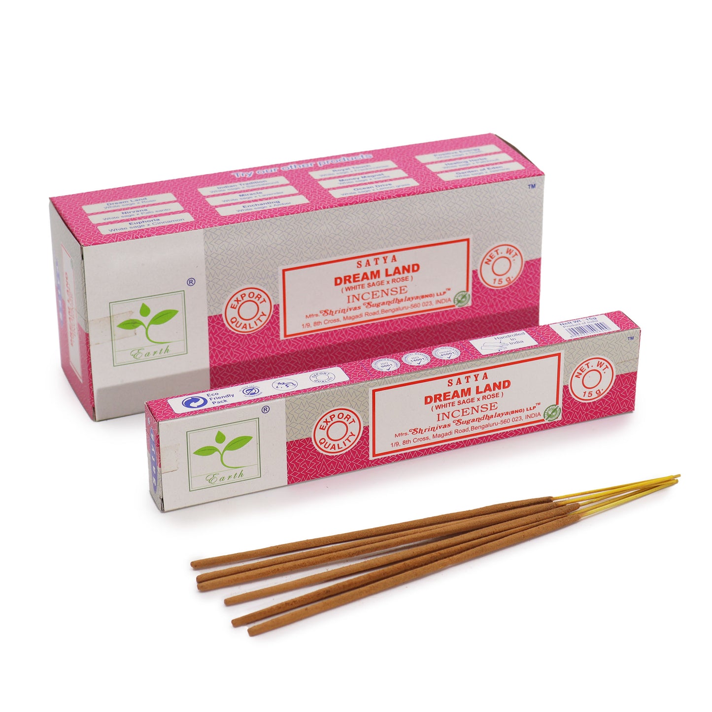 Experience the calming and cleansing fragrance of Satya Incense Sticks Dream Land (White Sage & Rose). A premium blend crafted by the renowned Satya brand.