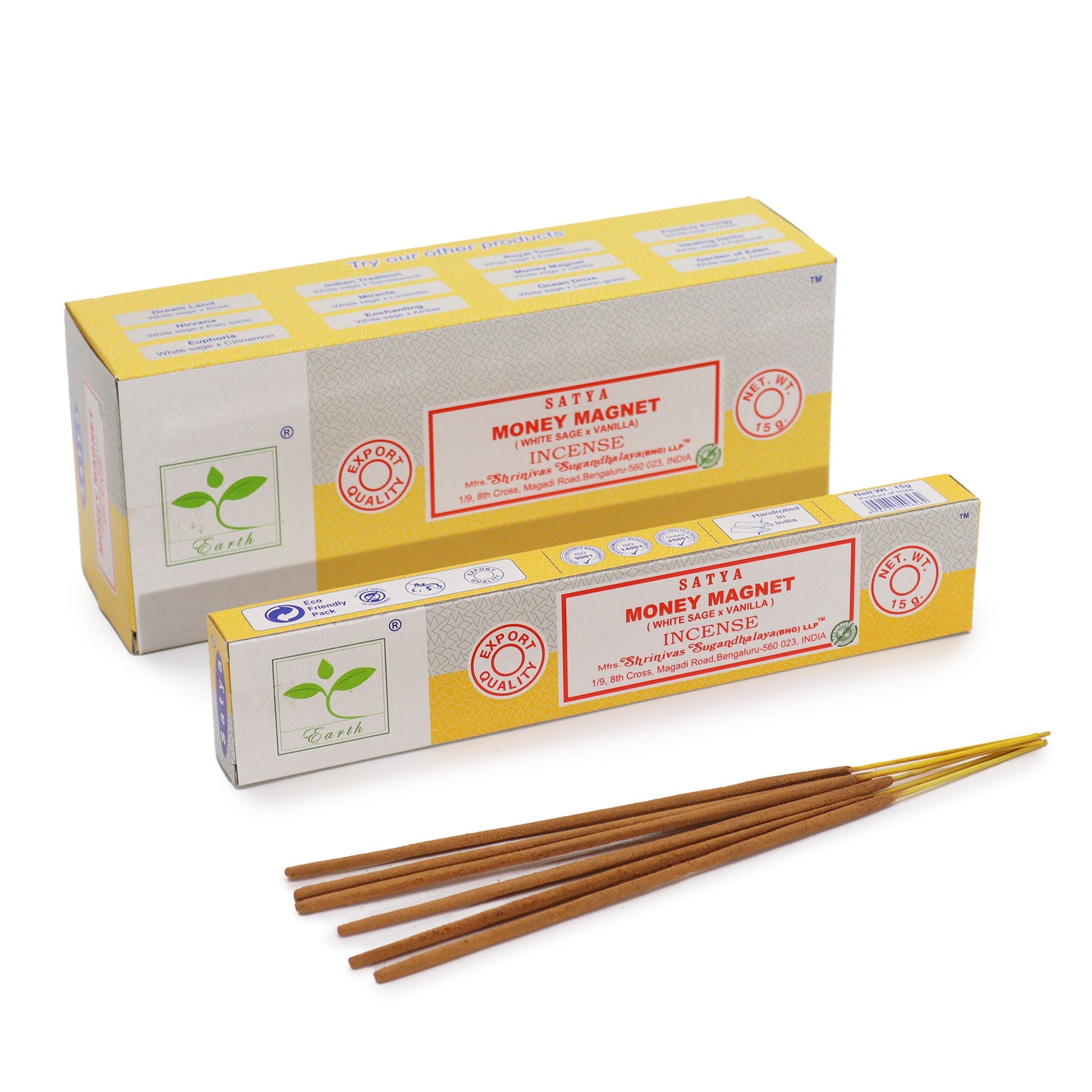 Experience the calming and cleansing fragrance of Satya Incense Sticks Money Magnet (White Sage & Vanilla). A premium blend crafted by the renowned Satya brand.
