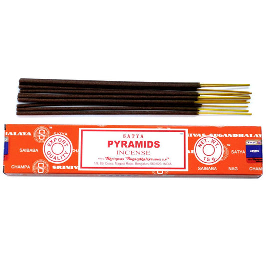 Experience the rich, soothing aroma of Satya Pyramid Incense, expertly hand-rolled in India using pure extracts and the finest scented oils.