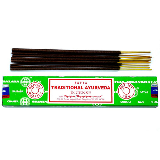 Experience the rich, soothing aroma of Satya Tr.Ayurveda Incense, expertly hand-rolled in India using pure extracts and the finest scented oils.