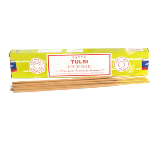 Experience the rich, soothing aroma of Satya Tulsi Incense, expertly hand-rolled in India using pure extracts and the finest scented oils.