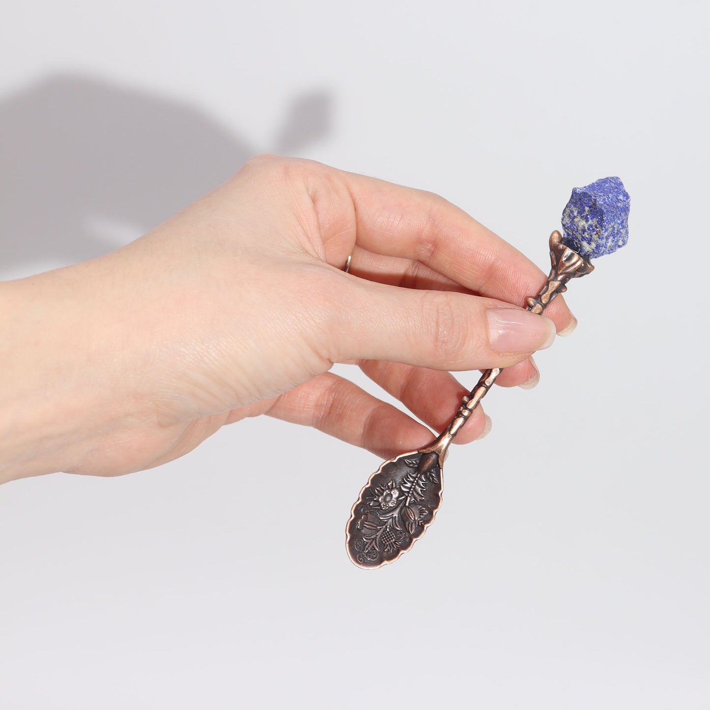 Set of 7 Bronze Gemstone Crystal Witch Spoons. Each spoon is beautifully crafted with a natural gemstone