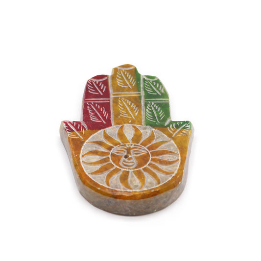 Add a touch of elegance and tranquillity to your space with a soapstone hamsa incense holder Sun Face. Crafted from premium-quality soapstone for a durable and timeless design.
