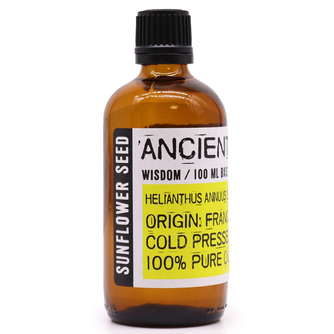 Brown glass bottle with a label on a white background