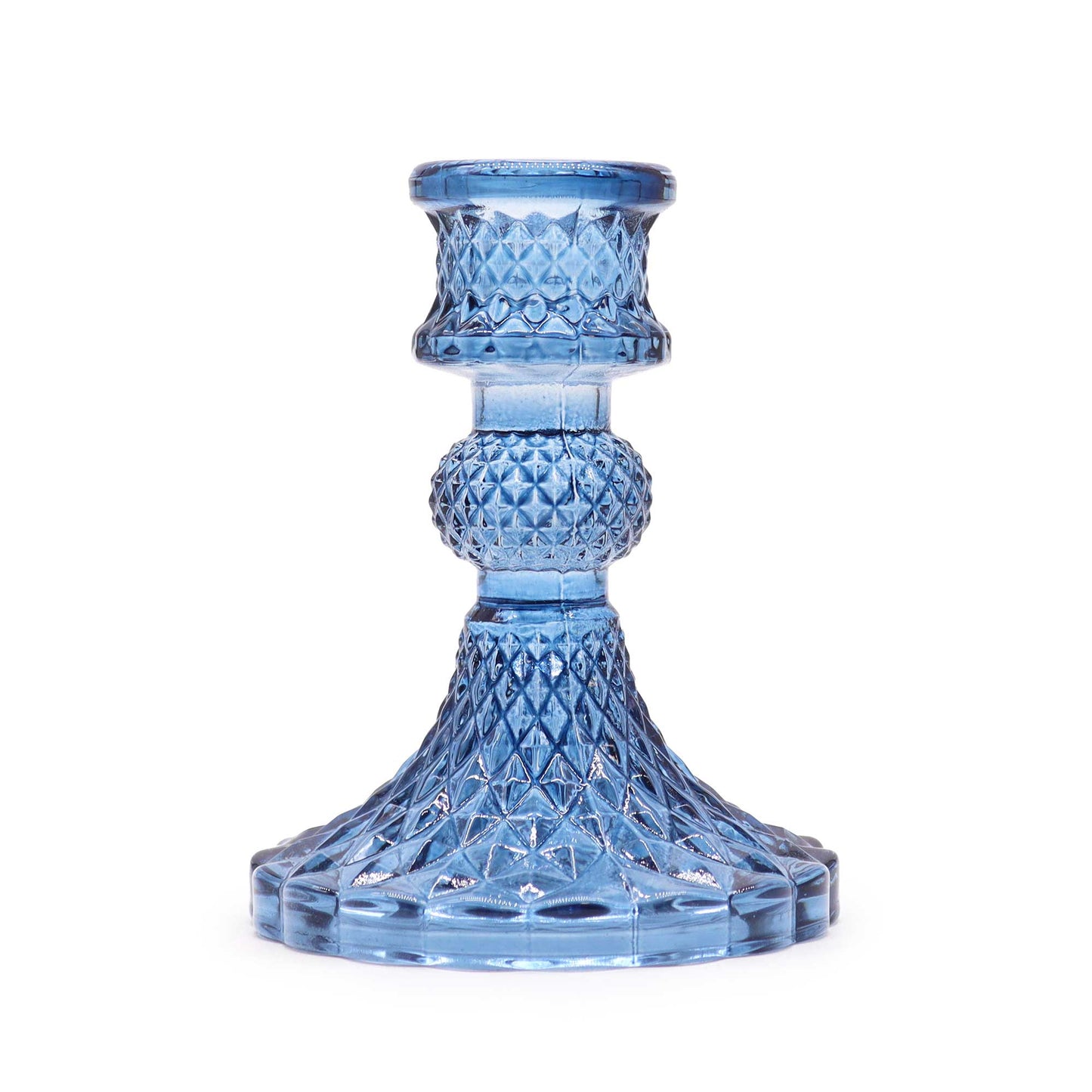 Add a touch of timeless elegance to your dining table or living space with a Vintage Dinner Candle Holder in royal blue.