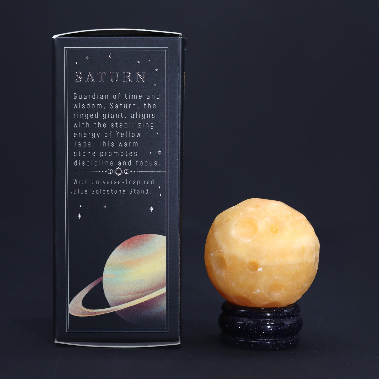Invite the steady and grounding energy of Saturn with this beautiful Yellow Jade Planet.  boxed