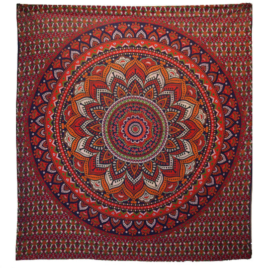 Multicolored mandala patterned fabric on a white background