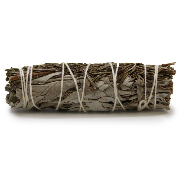 Bundled sage smudge stick on a white background