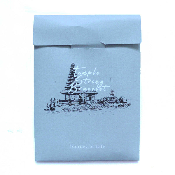 Blue packaging with 'Temple & String Bracelet' branding and design.