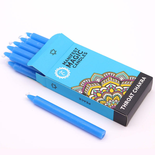 Maneifest Magic Candles packaging with blue candles on a white background