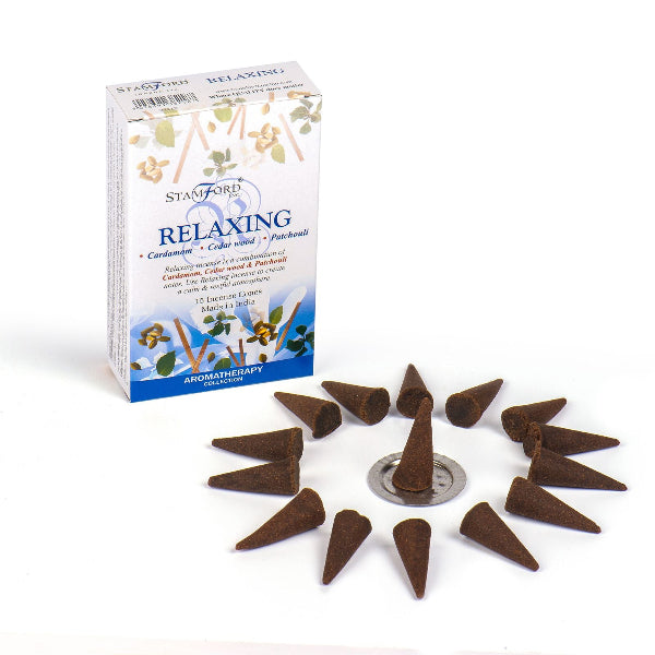 Stamford Relaxing incense cones with packaging on a white background