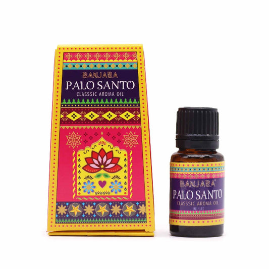 Banjara Palo Santo aroma oil bottle and packaging on a white background