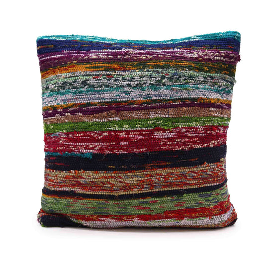 Multicolored striped pillow on a white background