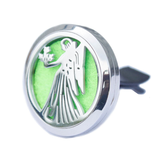 Decorative car air freshener with angel design on a white background