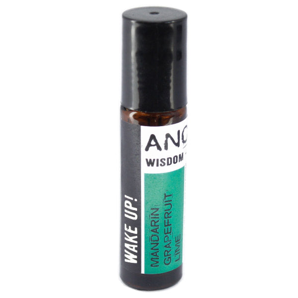 Roll-on bottle with black cap and green label on a white background