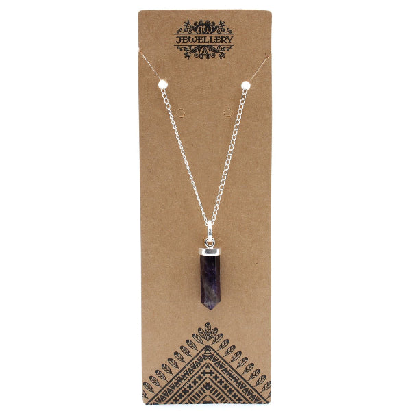 Necklace with a pendant on a brown card with 'Jewellery' branding.