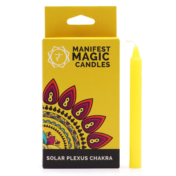 Manifest Magic Candles packaging with a yellow candle on a white background
