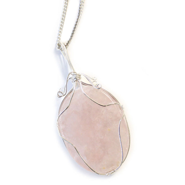 Necklace with a pink stone pendant on a white background
