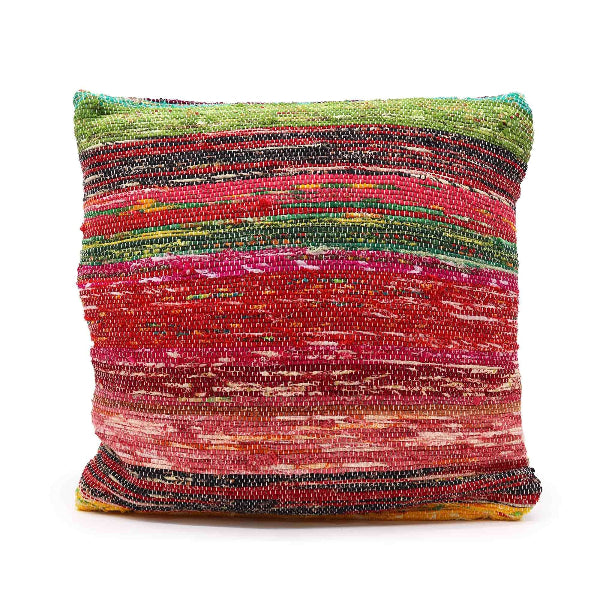 Multicolored striped pillow on a white background